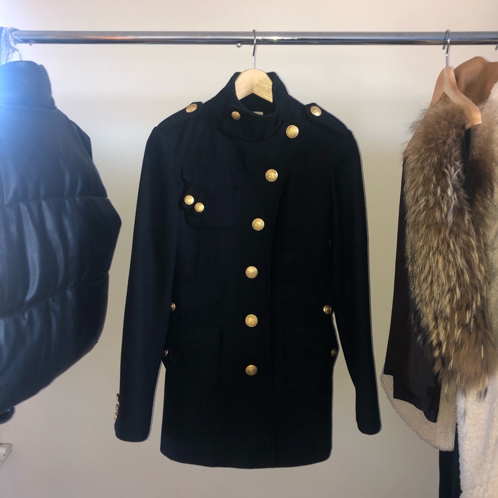 REMY HALL black pea coat gold accents [petite]